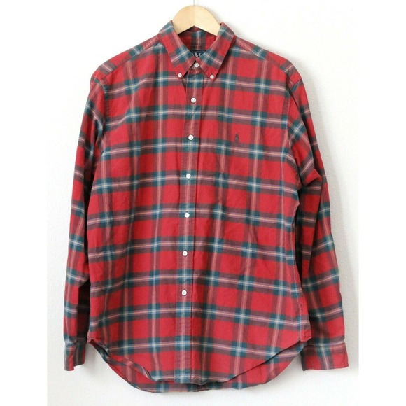 Ralph Lauren Mens Shirt Classic Fit Size XL Button Front Red Plaid Logo Cotton - Picture 1 of 7
